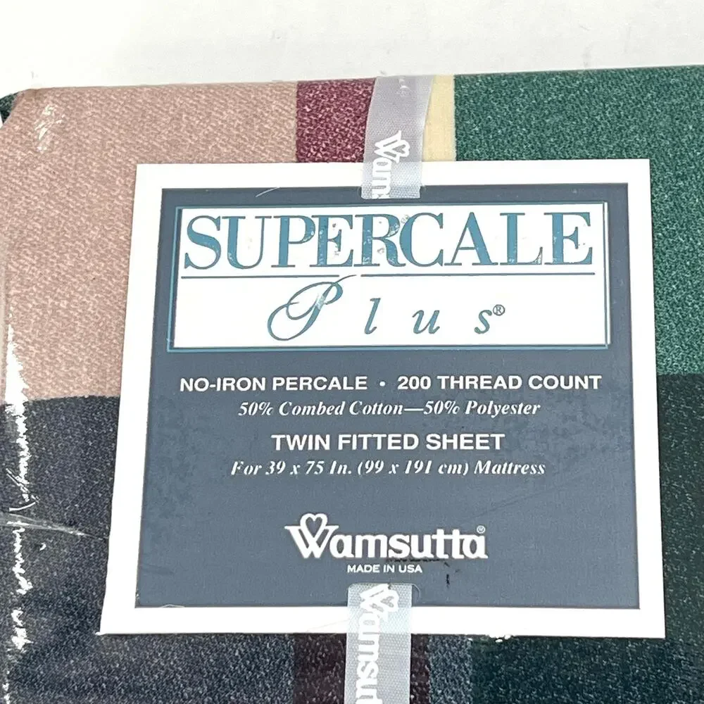 Vintage Wamsutta Supercale Plus 200 Thread Count plaid sheet set